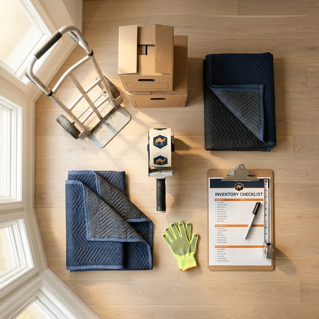 Professional moving supplies and packing materials layout for Farmington residential relocations